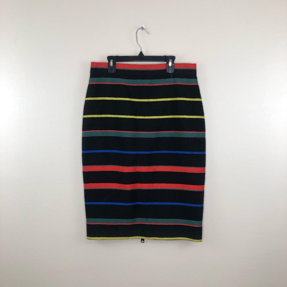New Givenchy Basket Weave wool stripe pencil skirt black red stripe - Picture 2 of 12